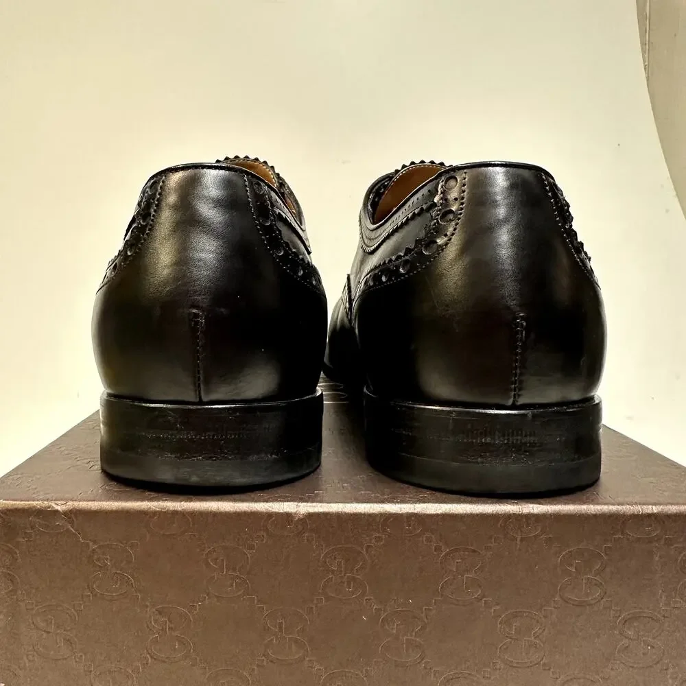EUC Gucci Oxford Brogue Round Cap Toe 312279 Betis Glamour Nero UK 8.5 US 9 D